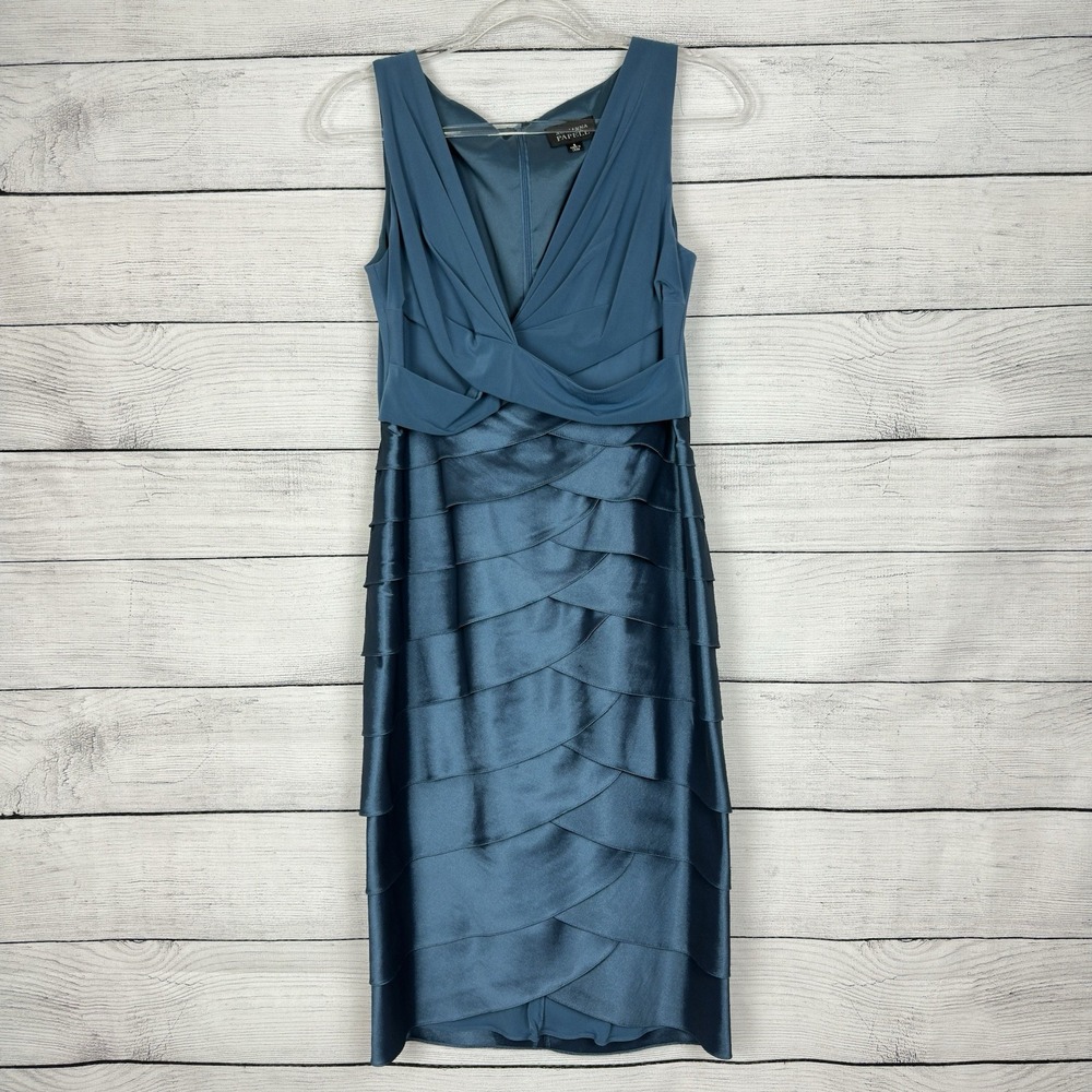 Adrianna Papell Teal Blue Tiered Dress Womens Sz 8 Cocktail Party Wedding Guest - Picture 1 of 7